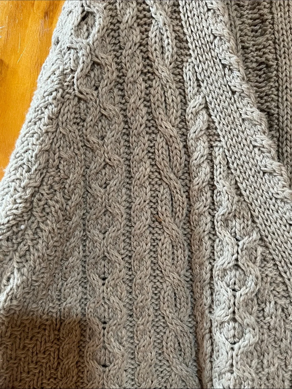 Aran Crafts Ireland 100% Merino Wool Chunky Cable Knit Cardigan Light Taupe - Picture 7 of 13